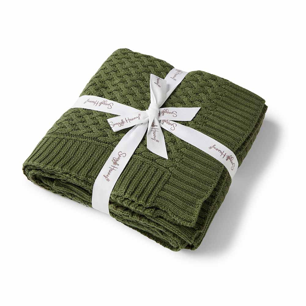 SNUGGLE HUNNY Diamond Knit Baby Blanket - Olive