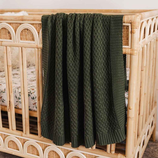 SNUGGLE HUNNY Diamond Knit Baby Blanket - Olive