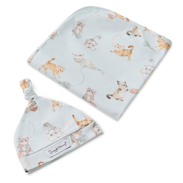 SNUGGLE HUNNY Organic Jersey Wrap & Beanie set - Kittens