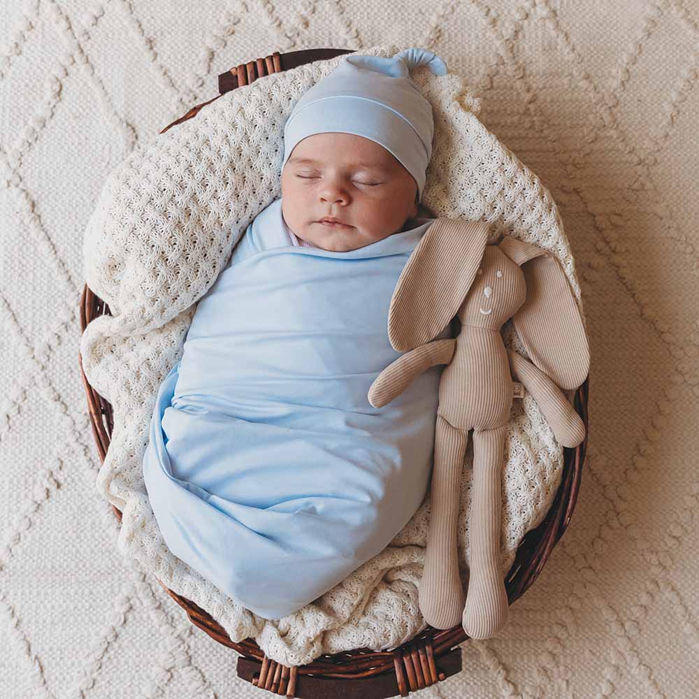 ROOM TO BLOOM Organic Jersey Wrap & Beanie set - Baby Blue