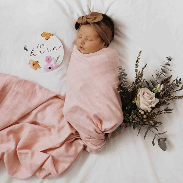 SNUGGLE HUNNY Organic Muslin Swaddle -  Musk Pink