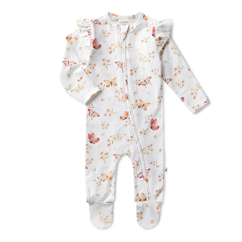 SNUGGLE HUNNY Organic Snuggle Sleepsuit with Frill - Butterfly front