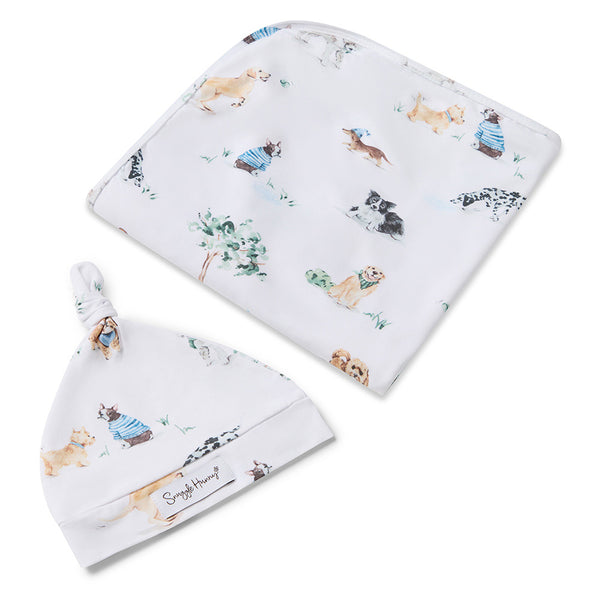 SNUGGLE HUNNY Organic Jersey Wrap & Beanie set - Dog Park