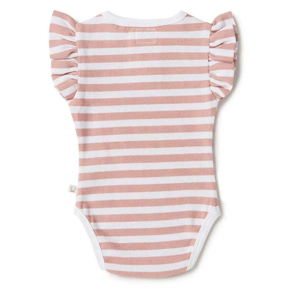 SNUGGLE HUNNY Short Sleeve Bodysuit - Rose Milk Stripe back