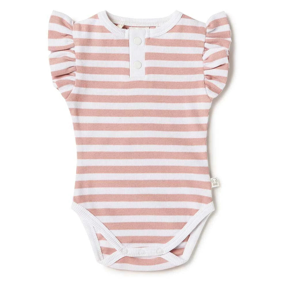 SNUGGLE HUNNY Short Sleeve Bodysuit - Rose Milk Stripe front