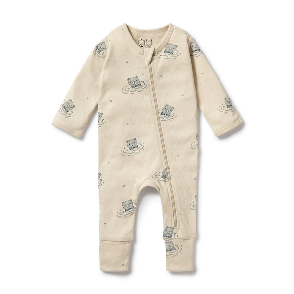 WILSON & FRENCHY Organic Pointelle Zipsuit - Little Bear front