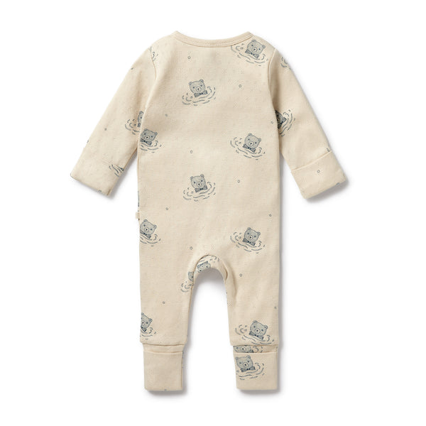 WILSON & FRENCHY Organic Pointelle Zipsuit - Little Bear back