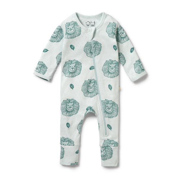 WILSON & FRENCHY Organic Pointelle Zipsuit - Little Lion front