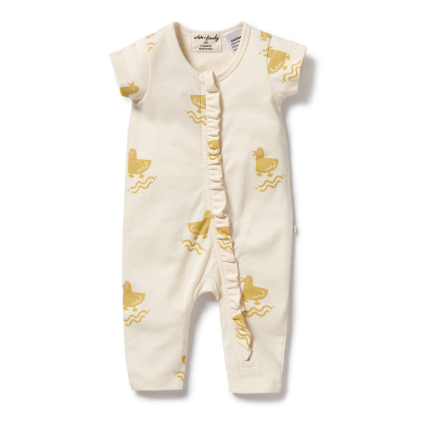 WILSON & FRENCHY Organic Ruffle Zipsuit - Quack Quack front