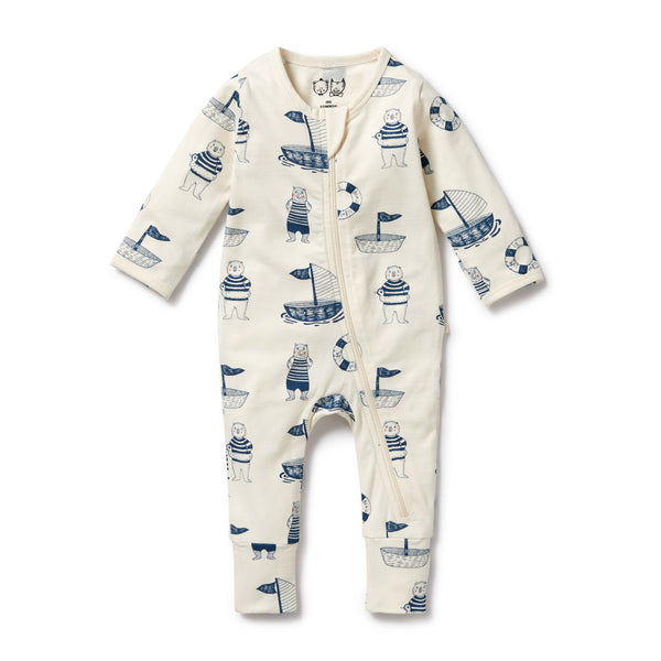 ROOM TO BLOOM Organic Zipsuit - Nautical Bear front