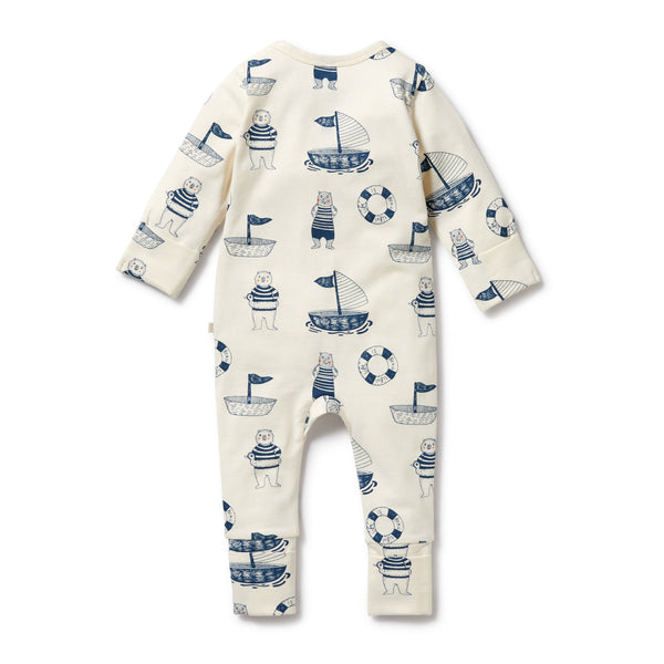 ROOM TO BLOOM Organic Zipsuit - Nautical Bear back