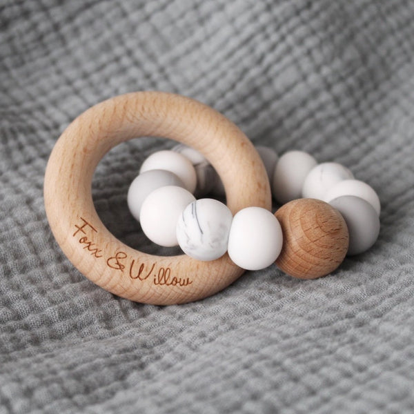 Foxx & Willow Infinity Ring Teether - White, Grey & Marble